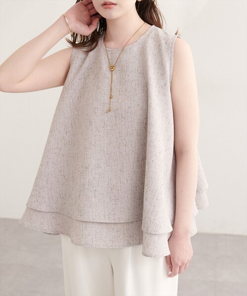 natural couture（ナチュラルクチュール）の「サマーツイードティアードTOPS（シャツ/ブラウス・レディース・ブラック/アイボリー・FREE）」の3枚目の写真