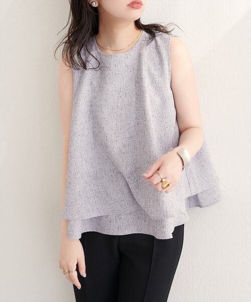 natural couture（ナチュラルクチュール）の「サマーツイードティアードTOPS（シャツ/ブラウス・レディース・ブラック/アイボリー・FREE）」の8枚目の写真