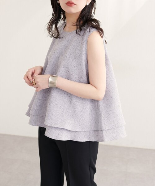 natural couture（ナチュラルクチュール）の「サマーツイードティアードTOPS（シャツ/ブラウス・レディース・ブラック/アイボリー・FREE）」の9枚目の写真