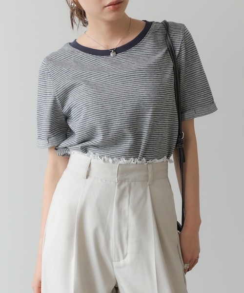 Bab（バブ）の「ピンボーダーＴシャツ（Tシャツ/カットソー・レディース・ホワイト/ブラック/グレー・M）」の3枚目の写真