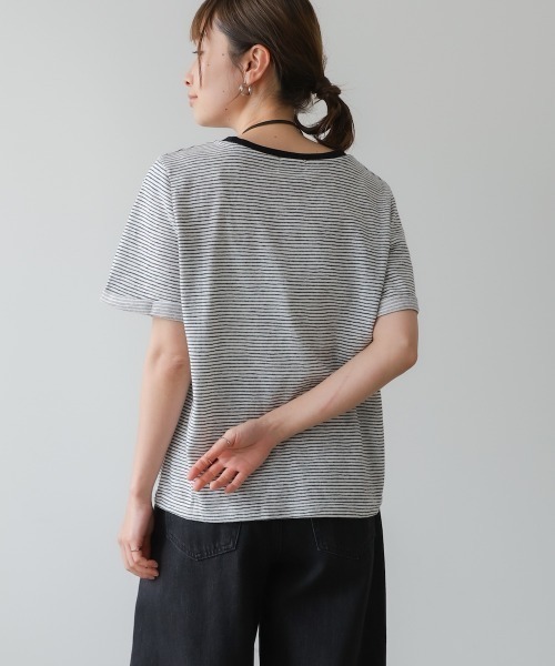 Bab（バブ）の「ピンボーダーＴシャツ（Tシャツ/カットソー・レディース・ホワイト/ブラック/グレー・M）」の2枚目の写真