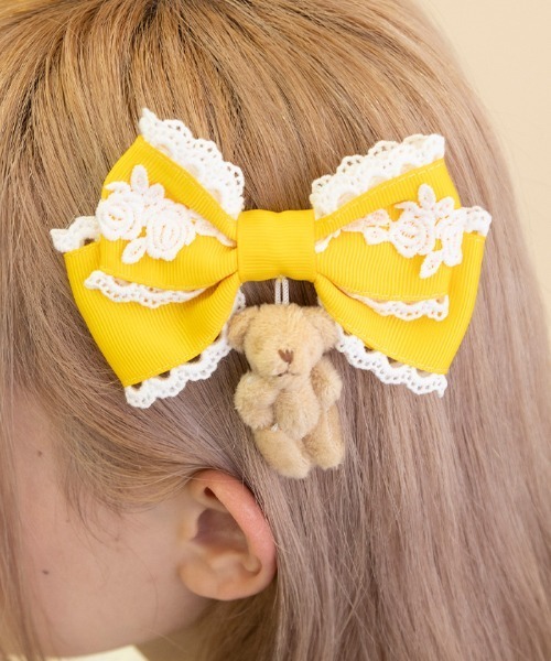 Chalmiere(シャルミエール)の「くまさんリボンセット(バレッタ/ヘアクリップ・レディース・サックスブルー/ブラック/イエロー/ネイビー/ブラウン/ピンク・FREE)」の5枚目の写真