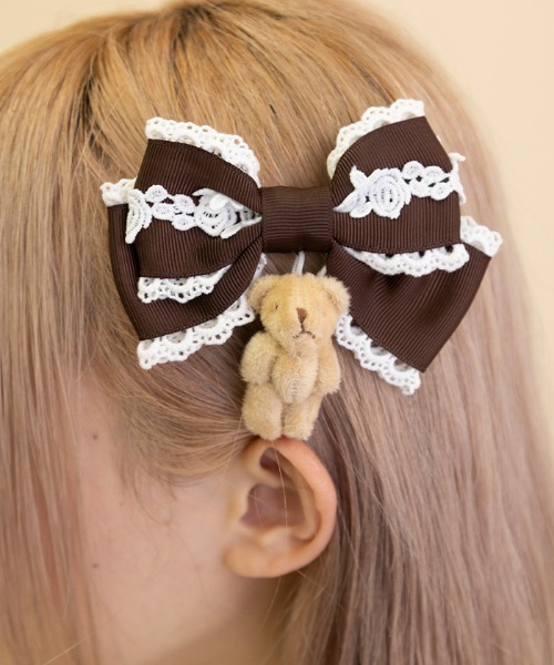 Chalmiere(シャルミエール)の「くまさんリボンセット(バレッタ/ヘアクリップ・レディース・サックスブルー/ブラック/イエロー/ネイビー/ブラウン/ピンク・FREE)」の7枚目の写真