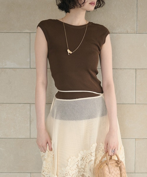 LAULEN(ローレン)の「2way scoop neck rib tops / 2way スクープネックリブトップス(Tシャツ/カットソー・レディース・ブラウン/ホワイト/ブルー・FREE)」の2枚目の写真