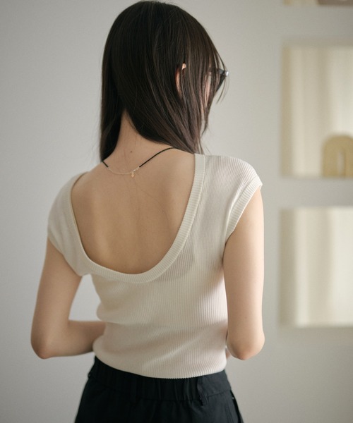 LAULEN(ローレン)の「2way scoop neck rib tops / 2way スクープネックリブトップス(Tシャツ/カットソー・レディース・ブラウン/ホワイト/ブルー・FREE)」の5枚目の写真