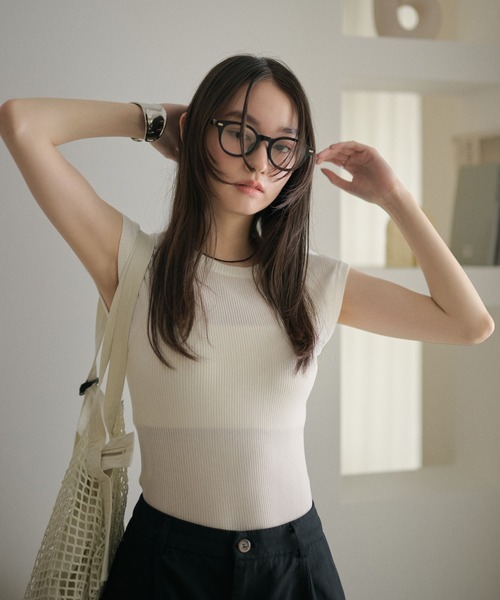 LAULEN(ローレン)の「2way scoop neck rib tops / 2way スクープネックリブトップス(Tシャツ/カットソー・レディース・ブラウン/ホワイト/ブルー・FREE)」の10枚目の写真