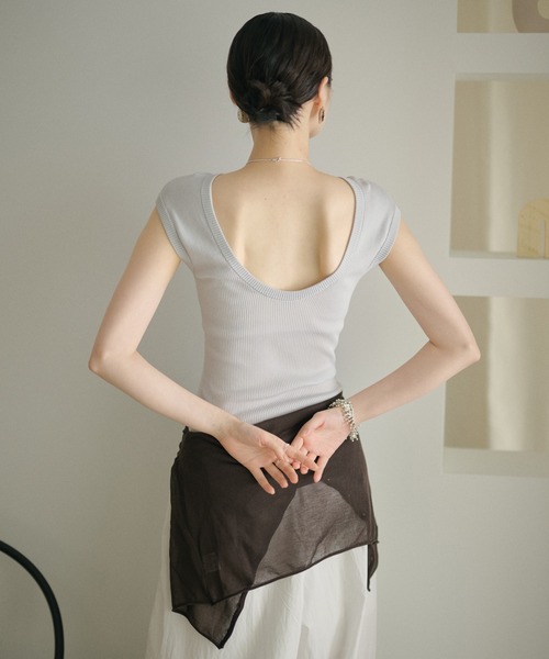 LAULEN(ローレン)の「2way scoop neck rib tops / 2way スクープネックリブトップス(Tシャツ/カットソー・レディース・ブラウン/ホワイト/ブルー・FREE)」の18枚目の写真