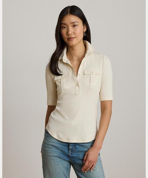 LAUREN RALPH LAUREN(ローレン ラルフ ローレン)の「リブニット エルボースリーブ カラード トップ(Tシャツ/カットソー・レディース・ナチュラル・M/L/S)」の1枚目の写真
