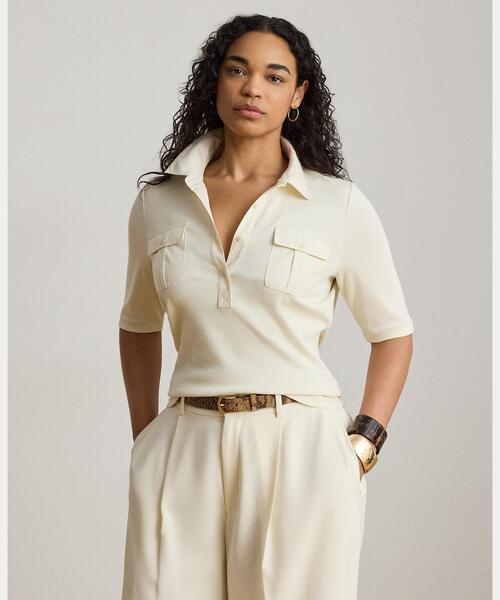 LAUREN RALPH LAUREN(ローレン ラルフ ローレン)の「リブニット エルボースリーブ カラード トップ(Tシャツ/カットソー・レディース・ナチュラル・M/L/S)」の4枚目の写真