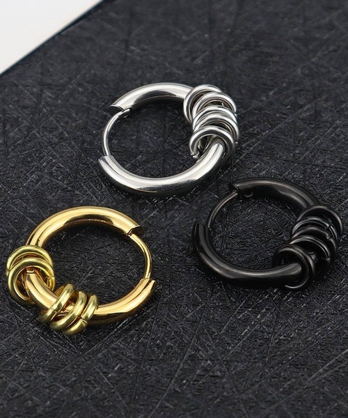 CHRONOM（クロノム）の「5連リングフープピアス（両耳用）（ピアス（両耳用）・メンズ・ゴールド/ブラック・M/L）」の6枚目の写真