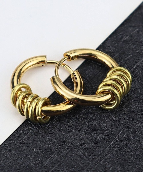 CHRONOM（クロノム）の「5連リングフープピアス（両耳用）（ピアス（両耳用）・メンズ・ゴールド/ブラック・M/L）」の7枚目の写真