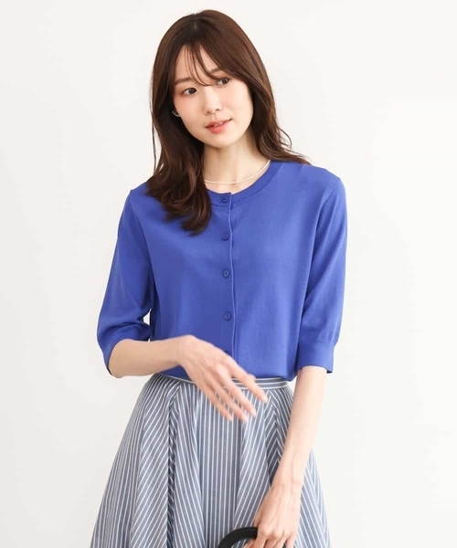 MK MICHEL KLEIN（エムケーミッシェルクラン）の「[UVカット/接触冷感/洗える]5分袖ニットカーディガン（カーディガン/ボレロ・レディース・レモンイエロー/ブルー/ホワイト/ネイビー・38）」の3枚目の写真