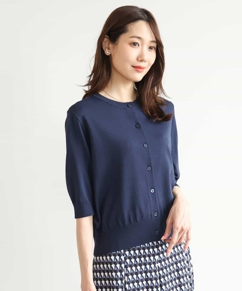 MK MICHEL KLEIN（エムケーミッシェルクラン）の「[UVカット/接触冷感/洗える]5分袖ニットカーディガン（カーディガン/ボレロ・レディース・レモンイエロー/ブルー/ホワイト/ネイビー・38）」の5枚目の写真