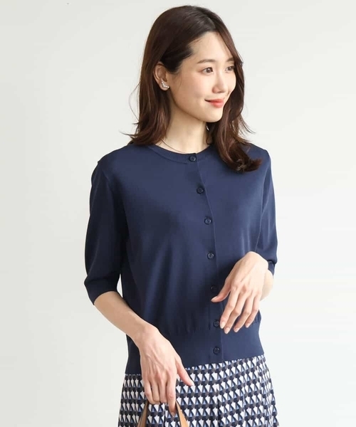 MK MICHEL KLEIN（エムケーミッシェルクラン）の「[UVカット/接触冷感/洗える]5分袖ニットカーディガン（カーディガン/ボレロ・レディース・レモンイエロー/ブルー/ホワイト/ネイビー・38）」の6枚目の写真