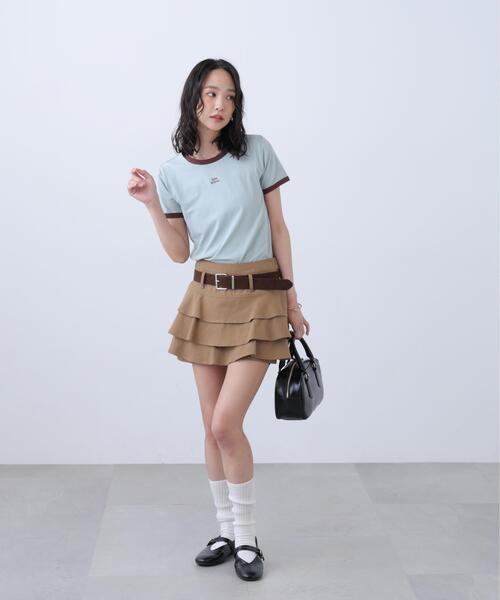 FREE'S MART(フリーズマート)の「ロゴ刺繍リンガーTシャツ(Tシャツ/カットソー・レディース・ホワイト/ライトグリーン/ブラウン系その他/ワンウォッシュ・FREE)」の7枚目の写真