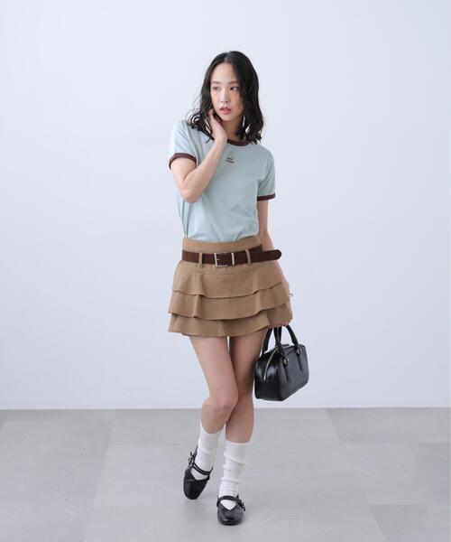 FREE'S MART(フリーズマート)の「ロゴ刺繍リンガーTシャツ(Tシャツ/カットソー・レディース・ホワイト/ライトグリーン/ブラウン系その他/ワンウォッシュ・FREE)」の8枚目の写真