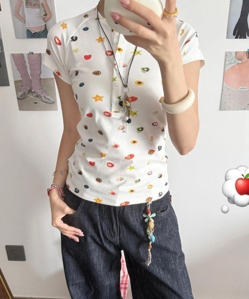 almo(アルモ)の「【LAMPOON】フルーツマルチプリントヘンリーネックTシャツ(Tシャツ/カットソー・レディース・ホワイト・LARGE/MEDIUM/SMALL)」の11枚目の写真