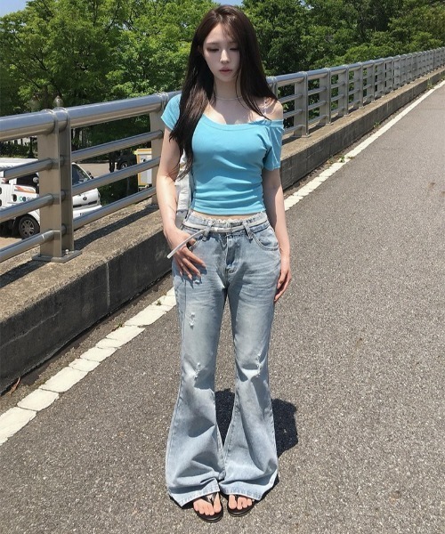 anyonemore（エニワンモア）の「ボートネックスリムラグラン半袖Tシャツ（Tシャツ/カットソー・レディース・スカイブルー・FREE）」の5枚目の写真
