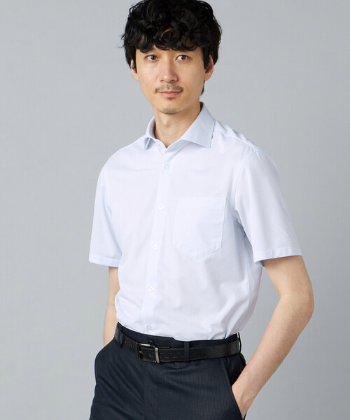 COMME CA MEN（コムサメン）の「【吸水速乾・防しわ・防汚】トリコットツイル 半袖ドレスシャツ（シャツ/ブラウス・メンズ・ホワイト/サックスブルー・M/L/S）」の9枚目の写真