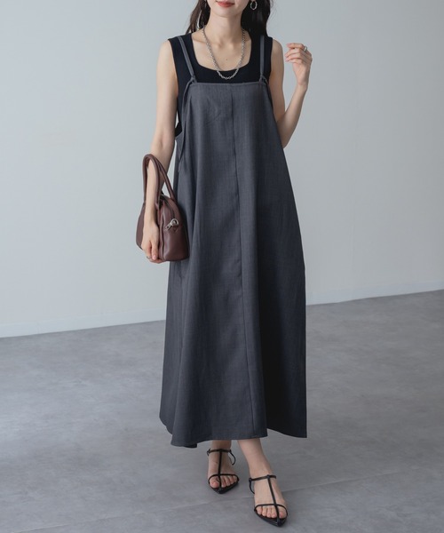 refinedworks(リファインドワークス)の「【refinedworks】縦 ライン を美しく魅せる 大人の キャミ ワンピース(ワンピース・レディース・ブラウン/チャコールグレー・FREE)」の3枚目の写真