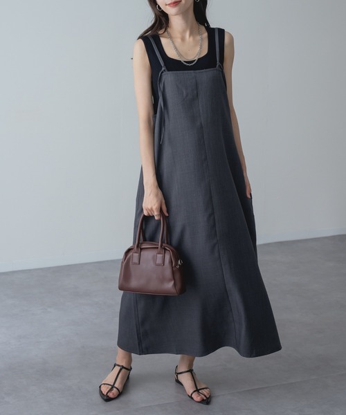 refinedworks(リファインドワークス)の「【refinedworks】縦 ライン を美しく魅せる 大人の キャミ ワンピース(ワンピース・レディース・ブラウン/チャコールグレー・FREE)」の13枚目の写真