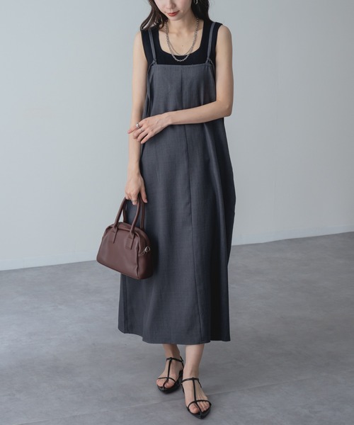 refinedworks(リファインドワークス)の「【refinedworks】縦 ライン を美しく魅せる 大人の キャミ ワンピース(ワンピース・レディース・ブラウン/チャコールグレー・FREE)」の11枚目の写真
