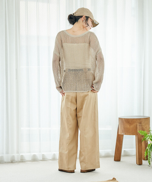 FREAK'S STORE（フリークスストア）の「メッシュ ヘンリー サマーニット/シアーニット（ニット/セーター・レディース・グレー/ベージュ/ブラック・ﾌﾘ-）」の6枚目の写真