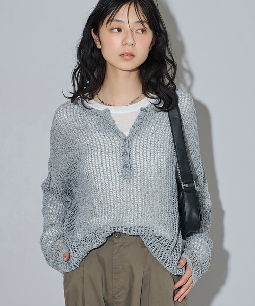 FREAK'S STORE（フリークスストア）の「メッシュ ヘンリー サマーニット/シアーニット（ニット/セーター・レディース・グレー/ベージュ/ブラック・ﾌﾘ-）」の16枚目の写真
