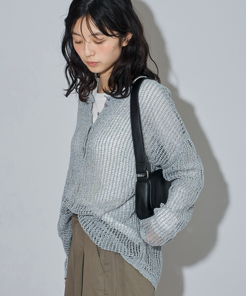 FREAK'S STORE（フリークスストア）の「メッシュ ヘンリー サマーニット/シアーニット（ニット/セーター・レディース・グレー/ベージュ/ブラック・ﾌﾘ-）」の17枚目の写真