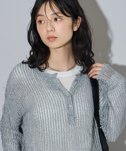 FREAK'S STORE（フリークスストア）の「メッシュ ヘンリー サマーニット/シアーニット（ニット/セーター・レディース・グレー/ベージュ/ブラック・ﾌﾘ-）」の18枚目の写真