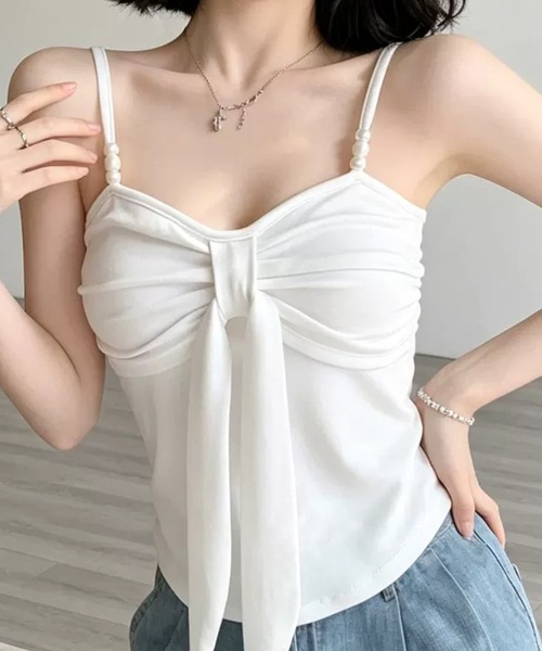Vipoa（ヴィポア）の「リボンモチーフキャミソール（Tシャツ/カットソー・レディース・ブルー/ホワイト/グリーン/ピンク/ブラック・FREE）」の8枚目の写真