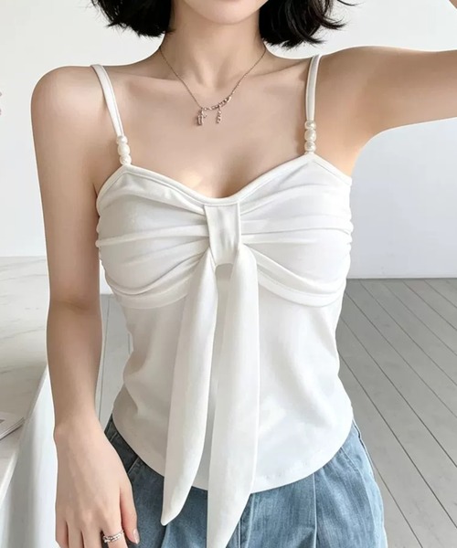 Vipoa（ヴィポア）の「リボンモチーフキャミソール（Tシャツ/カットソー・レディース・ブルー/ホワイト/グリーン/ピンク/ブラック・FREE）」の9枚目の写真