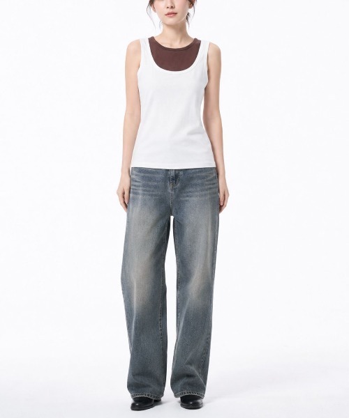 Human 2nd Occasion(ヒューマンセカンドオケージョン)の「カップ付き レイヤード風Uネック タンクトップ(タンクトップ・レディース・グレー/オフホワイト・M)」の11枚目の写真