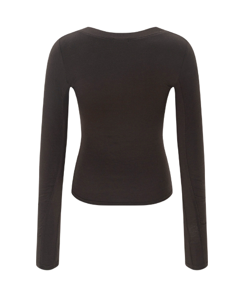 PLEASENOFOLLOW(プリーズノーフォロー)の「Valerie Shirring Button Long Sleeve Top (Brown)(Tシャツ/カットソー・レディース・その他・FREE)」の3枚目の写真