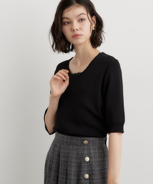 THE SHOP TK (ザ ショップ ティーケー )の「【毛玉になりにくい/UV/秋カラー】すっきりVネック 6分袖ニット(ニット/セーター・レディース・パープル系/ブラック/ライトグレー/グリーン・12/13)」の18枚目の写真