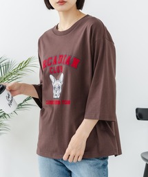 【C-FORT POINT/フォートポイント】【綿100%のやわらかな着心地】ワイドシルエット7分袖Tシャツ フレブル プリント カレッジ風ロゴ ワイドシルエット 体形カバー
