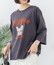 【C-FORT POINT/フォートポイント】【綿100%のやわらかな着心地】ワイドシルエット7分袖Tシャツ フレブル プリント カレッジ風ロゴ ワイドシルエット 体形カバー
