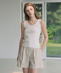 Round Stripe Knit Sleeveless (Beige)