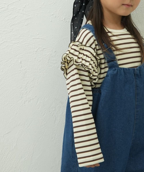 pairmanon(ペアマノン)の「【90-150cm】 ワッフル 袖フリルボーダーロンT(Tシャツ/カットソー・キッズ・ブラウン/ピンク/ミント/アイボリー/グリーン/ブラック・100/130/120/110/90/150/140)」の14枚目の写真