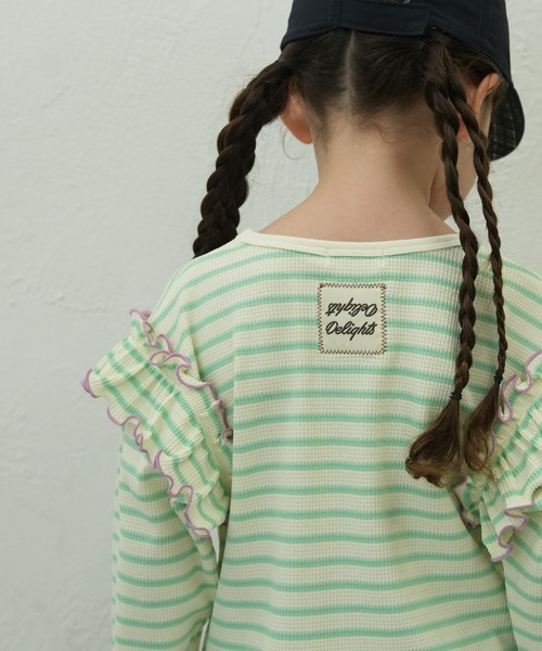 pairmanon(ペアマノン)の「【90-150cm】 ワッフル 袖フリルボーダーロンT(Tシャツ/カットソー・キッズ・ブラウン/ピンク/ミント/アイボリー/グリーン/ブラック・100/130/120/110/90/150/140)」の18枚目の写真