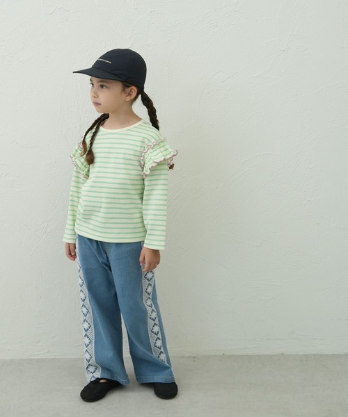 pairmanon(ペアマノン)の「【90-150cm】 ワッフル 袖フリルボーダーロンT(Tシャツ/カットソー・キッズ・ブラウン/ピンク/ミント/アイボリー/グリーン/ブラック・100/130/120/110/90/150/140)」の19枚目の写真