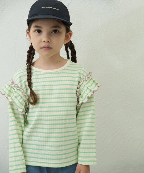 pairmanon(ペアマノン)の「【90-150cm】 ワッフル 袖フリルボーダーロンT(Tシャツ/カットソー・キッズ・ブラウン/ピンク/ミント/アイボリー/グリーン/ブラック・100/130/120/110/90/150/140)」の20枚目の写真