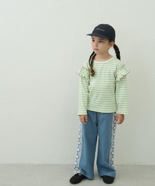 pairmanon(ペアマノン)の「【90-150cm】 ワッフル 袖フリルボーダーロンT(Tシャツ/カットソー・キッズ・ブラウン/ピンク/ミント/アイボリー/グリーン/ブラック・100/130/120/110/90/150/140)」の21枚目の写真