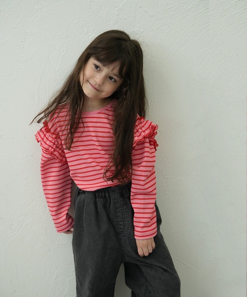 pairmanon(ペアマノン)の「【90-150cm】 ワッフル 袖フリルボーダーロンT(Tシャツ/カットソー・キッズ・ブラウン/ピンク/ミント/アイボリー/グリーン/ブラック・100/130/120/110/90/150/140)」の22枚目の写真