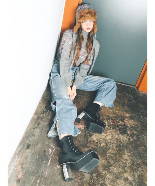 EVRIS(エヴリス)の「【厚底】グリッターレースアップブーツ(ブーツ・レディース・シルバー/ブラック・MEDIUM/LARGE/SMALL)」の9枚目の写真