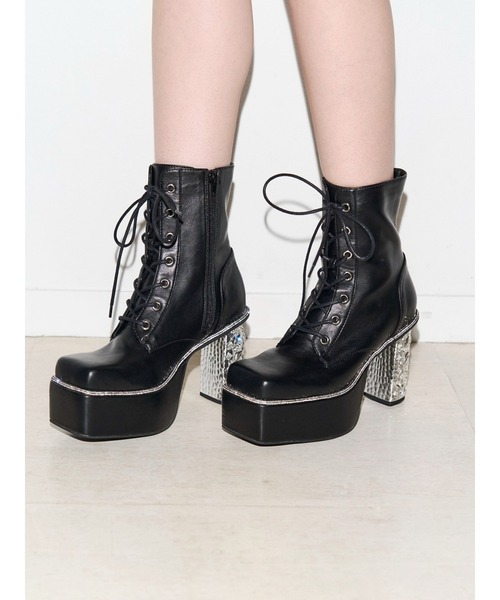 EVRIS(エヴリス)の「【厚底】グリッターレースアップブーツ(ブーツ・レディース・シルバー/ブラック・MEDIUM/LARGE/SMALL)」の1枚目の写真
