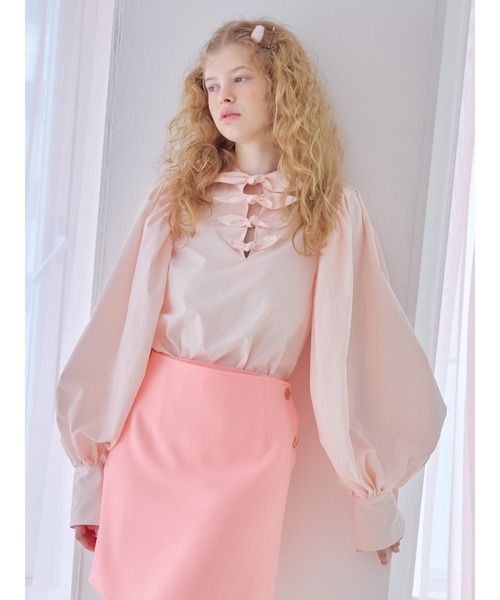 etre loin(エトルワン)の「Many ribbon volume sleeve blouse / メニーリボンボリュームスリーブブラウス(シャツ/ブラウス・レディース・ブルー/ホワイト/ピンク・M)」の16枚目の写真