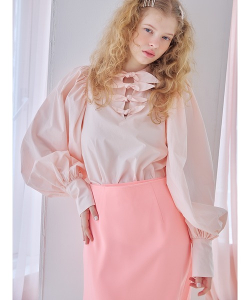 etre loin(エトルワン)の「Many ribbon volume sleeve blouse / メニーリボンボリュームスリーブブラウス(シャツ/ブラウス・レディース・ブルー/ホワイト/ピンク・M)」の15枚目の写真