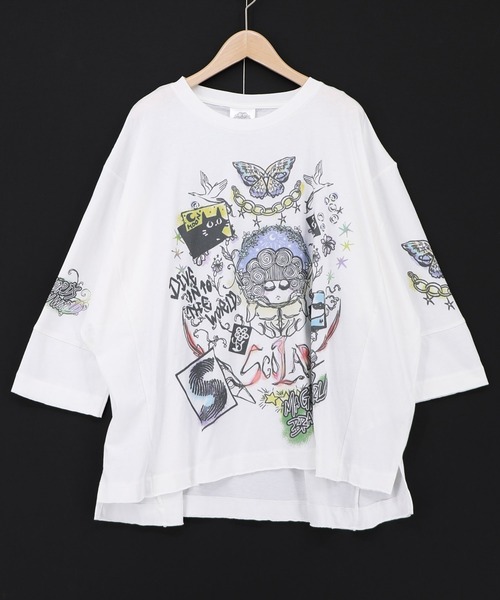ScoLar（スカラー）の「163625：スケッチ柄 ドルマンプルオーバー（Tシャツ/カットソー・レディース・チャコールグレー/オフホワイト/グレー・M）」の2枚目の写真