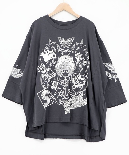 ScoLar（スカラー）の「163625：スケッチ柄 ドルマンプルオーバー（Tシャツ/カットソー・レディース・チャコールグレー/オフホワイト/グレー・M）」の3枚目の写真